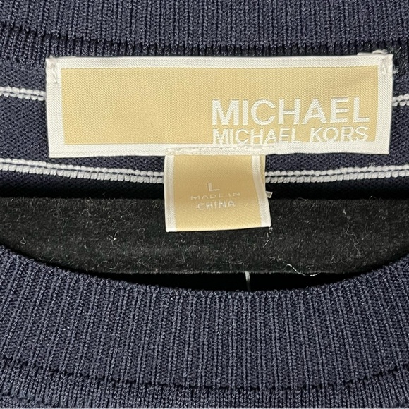 Michael Kors Ottoman Stripe Navy Bodycon Dress Women's Size Large - Picture 7 of 11